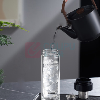 苏泊尔 SUPOR 茶水分离玻璃杯 KCG35BU10 350ml (行砚黑)