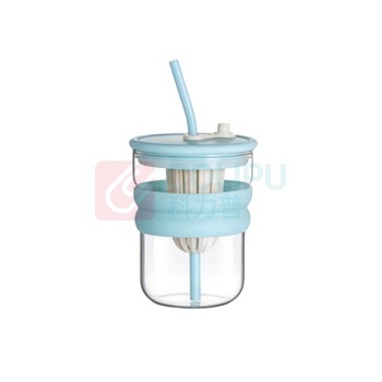 乐唯诗 元气吸管玻璃杯 440ml (天蓝,奶黄随机发货)