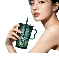 乐唯诗 墨绿幸运吸管玻璃杯 420ml