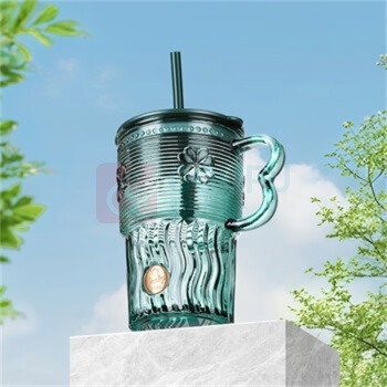 乐唯诗 墨绿幸运吸管玻璃杯 420ml