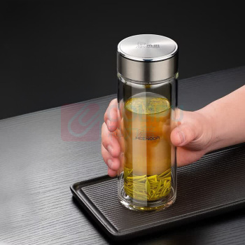 希诺 HEENOOR 双层玻璃杯商务泡茶杯 XN-9102 360ml