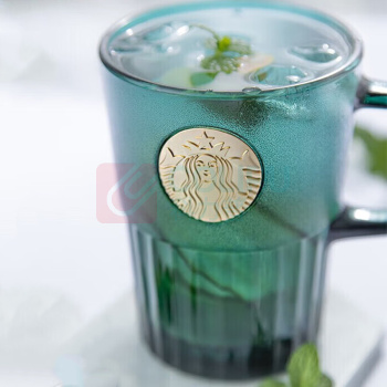 星巴克 墨绿色女神铭牌玻璃马克杯 咖啡杯 400ml