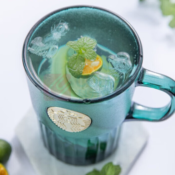 星巴克 墨绿色女神铭牌玻璃马克杯 咖啡杯 400ml