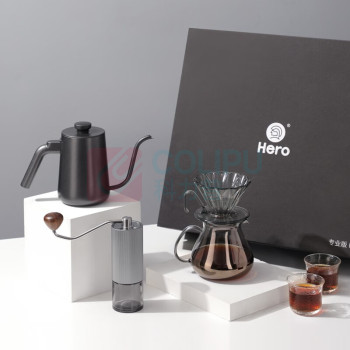 英雄 HERO 专业版手冲咖啡壶家用煮滴滤式咖啡壶磨豆机手冲壶套装 专业版Pctg (颜色随机)