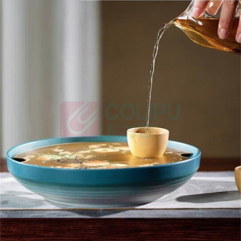 朱炳仁 陶瓷储水干泡台创意铜茶盘托盘沥水盘 福寿双全茶盘 260*260*60mm