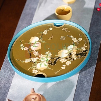 朱炳仁 陶瓷储水干泡台创意铜茶盘托盘沥水盘 福寿双全茶盘 260*260*60mm