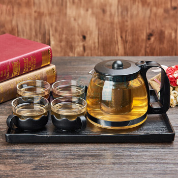 紫丁香 小丹莉玻璃茶具套装 六件套 一壶四杯一茶盘 (黑色)