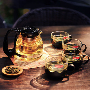 紫丁香 小丹莉玻璃茶具套装 六件套 一壶四杯一茶盘 (黑色)