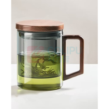 格远 耳型木纹把手茶杯 500ML 13.8*8CM