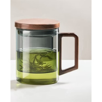 格远 耳型木纹把手茶杯 500ML 13.8*8CM