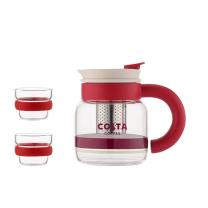 COSTA 咖世家琥珀时光玻璃壶套装 COS-4554-950 850ml*1+50ml*2 (白红色) 高硼硅玻璃+304+PP+PPR+硅橡胶