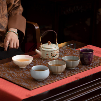 苏氏陶瓷 SUSHI CERAMICS 五大名窑功夫茶具【敦煌美学】提梁茶壶茶具礼盒套装 J1326