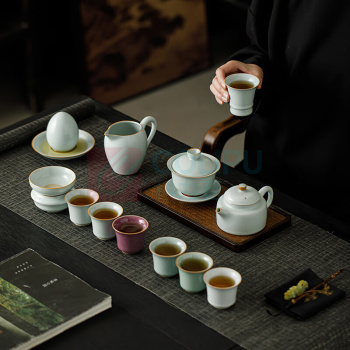 宋蕴 双师联名款汝窑茶具套装 茶壶*1 盖碗*1 茶杯*7 茶宠*1 公道杯*1 茶漏组*1