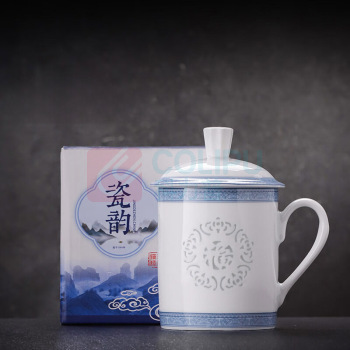 景德镇陶瓷 瓷韵玲珑办公杯 480ml