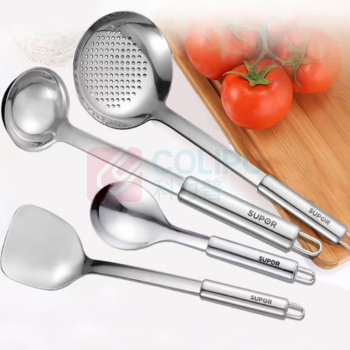 苏泊尔 SUPOR 铲勺套装不锈钢五件套 T1412Q 中式铲350*95mm 大汤勺375*90mm 大漏勺352*120mm汤 饭勺350*95mm铲勺架352*120mm