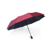 安赛瑞 三折折叠晴雨伞(手动) 39841 10骨伞 折叠厚伞长29CM 伞下直径105CM (酒红色) 伞布材质:黑胶 橡胶漆手柄 伞重450g