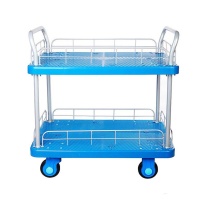 连和 双层双护栏双扶手平板车 PLA200-T2-HL2-D 825*500*910MM (蓝色) 尼龙支架天然橡胶轮 承重:200KG