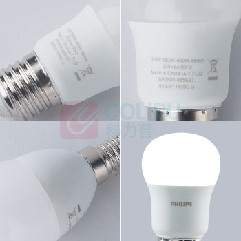 飞利浦 PHILIPS 球泡 6.5W E14 6500K 220V 12个/箱 恒亮型LED小球泡真彩版