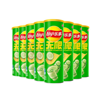 乐事 LAY'S (Lay's)无限薯片清新清爽翡翠黄瓜味 90克*8罐 清新清爽翡翠黄瓜味
