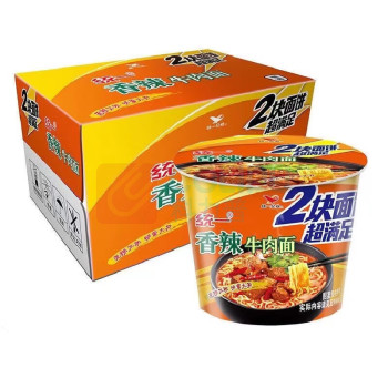 统一 香辣牛肉面2块面饼 140g*12桶 
