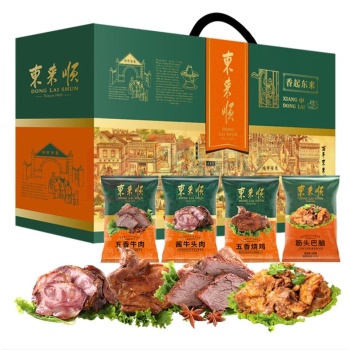 东来顺 香起东来熟食礼盒(五香牛肉*200g 酱牛头肉*200g 五香烧鸡*550g 筋头巴脑*500g) 1450g/盒