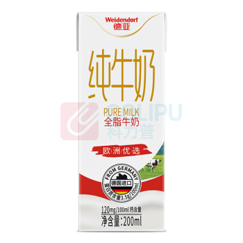 德亚 WEIDENDORF 欧洲优选(黄金奶源带)全脂纯牛奶 200ml*10礼盒