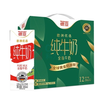 德亚 WEIDENDORF (黄金奶源带)全脂牛奶礼盒 200ml*12