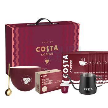 COSTA “大咖有礼”挂耳咖啡礼盒装 A款 浓郁黑巧挂耳咖啡96g、浓郁黑巧*拼配冻干12g、海盐太妃糖98g、COSTA马克杯、咖啡手冲壶