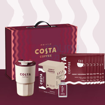 COSTA “大咖有礼”挂耳咖啡礼盒装 B款 浓郁黑巧挂耳咖啡144g、COSTA咖啡杯、COSTA浓郁黑巧拼配咖啡液175mL