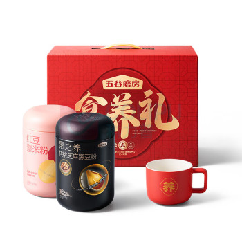 五谷磨房 食养礼盒 桃芝麻黑豆粉+红豆薏米粉 1200g/盒