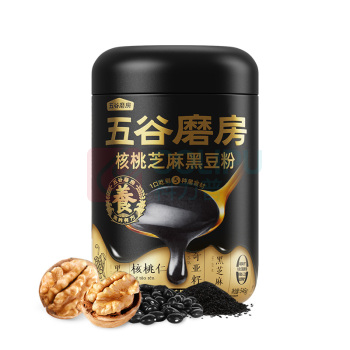 五谷磨房 黑芝麻糊核桃芝麻黑豆粉黑之养代餐粉 600g
