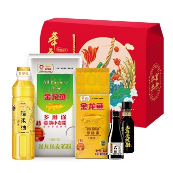 金龙鱼 礼盒 【700ml+1.5kg】含 精选稻米油400ml+ 御品珍珠米500g+小麦粉1KG+黑豆高鲜酱油150ml+梁汾五年老陈醋150ML