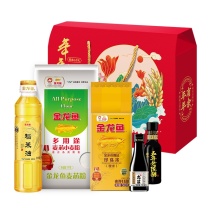 金龙鱼 礼盒 【700ml+1.5kg】含 精选稻米油400ml+ 御品珍珠米500g+小麦粉1KG+黑豆高鲜酱油150ml+梁汾五年老陈醋150ML