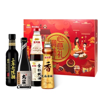 金龙鱼 礼盒 芝麻香油400ml+黑豆高鲜酱油480ml+ 梁汾三年老陈醋550ml+ 金标蚝油700g