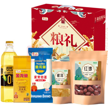 金龙鱼 礼盒 甾醇玉米油888ML+劲道挂面1000G+ 御品珍珠米500g+ 红枣300g+银耳100g