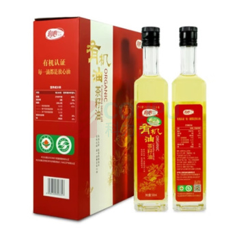 润心 有机山茶油红礼盒水晶瓶新款高端礼盒装低温冷榨山茶油 500ml*2瓶