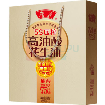 鲁花 高油酸花生油 简装礼盒 750ml*2