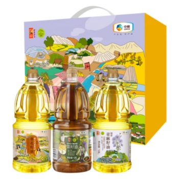初萃 CHUCUI 健康食用油礼盒 菜籽油+葵花籽油+亚麻籽油 1.8L*3瓶