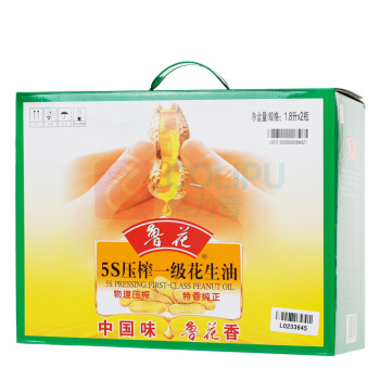 鲁花 食用油 5S 物理压榨 压榨一级 花生油(礼盒) 1.8L*2/盒 6盒/箱