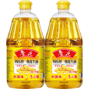 鲁花 食用油 5S 物理压榨 压榨一级 花生油(礼盒) 1.8L*2