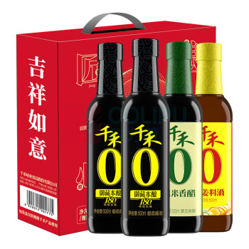 千禾 调味品套装 4件套 御藏本酿180天酱油500ml*2+葱姜料酒500ml+糯米香醋500ml