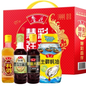 鲁花 调味品慧彩祥云礼盒料酒+黑糯米醋+酱油+蚝油 418ml*3+528ml
