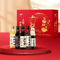 金龙鱼 三餐四季调味品 礼盒 金龙鱼零添加原酿料酒480ML 金龙鱼草菇老抽500ML 金龙鱼零添加特级味极鲜500ML 金龙鱼清香米醋420ML 金龙鱼金标蚝油700G 定制礼盒(纸盒长398mm*宽100mm*高320mm)