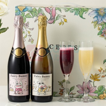 CERES 小仙兔起泡葡萄汁双支礼盒装 无醇(甜白+桃红) 750ml*2 送香槟杯