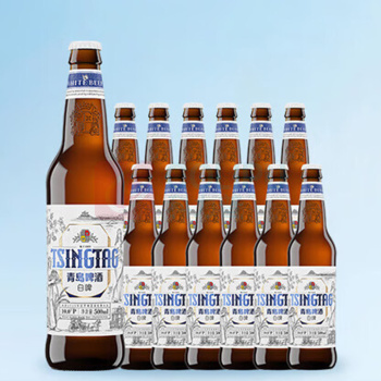 青岛啤酒 TSINGTAO 全麦白啤 原麦汁浓度10°P 500ml/瓶 12瓶/箱