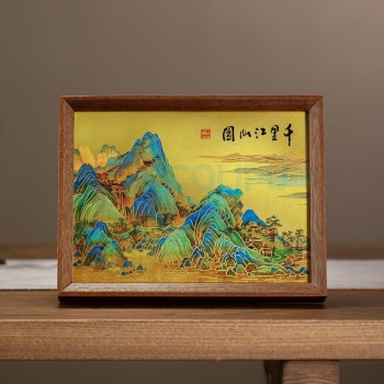 朱炳仁 朱炳仁铜 千里江山桌屏书房办公室桌面小摆件相框装饰壁画礼赠 千里江山桌屏 220*170*35mm 中式