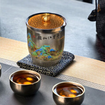朱炳仁铜 朱炳仁铜×特美刻 千里江山旅行茶具 钛杯茶礼套装手工壶养生茶壶茶具 C020525040020