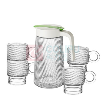 乐唯诗 乐雅杯壶套装五件套 1壶4杯 壶1200ml 、杯300ml (斜纹透明色)