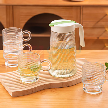 乐唯诗 乐雅杯壶套装五件套 1壶4杯 壶1200ml 、杯300ml (斜纹透明色)