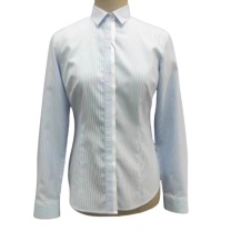 鸿仟 常服蓝白条高级长袖免烫衬衣 155-200 男女同款(随机发货)